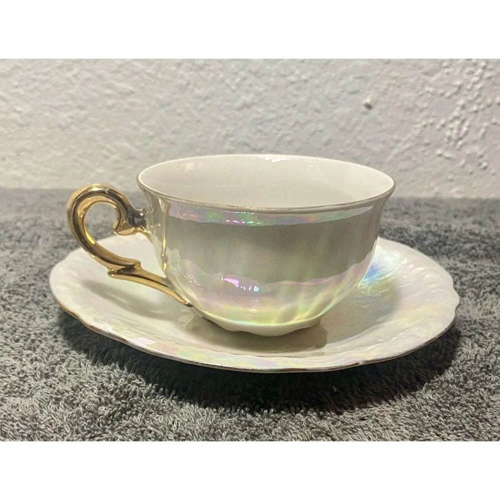 Iridescent Lusterware Tea Cup &‎ Saucer Made In Germany U.S. Zone Teacup